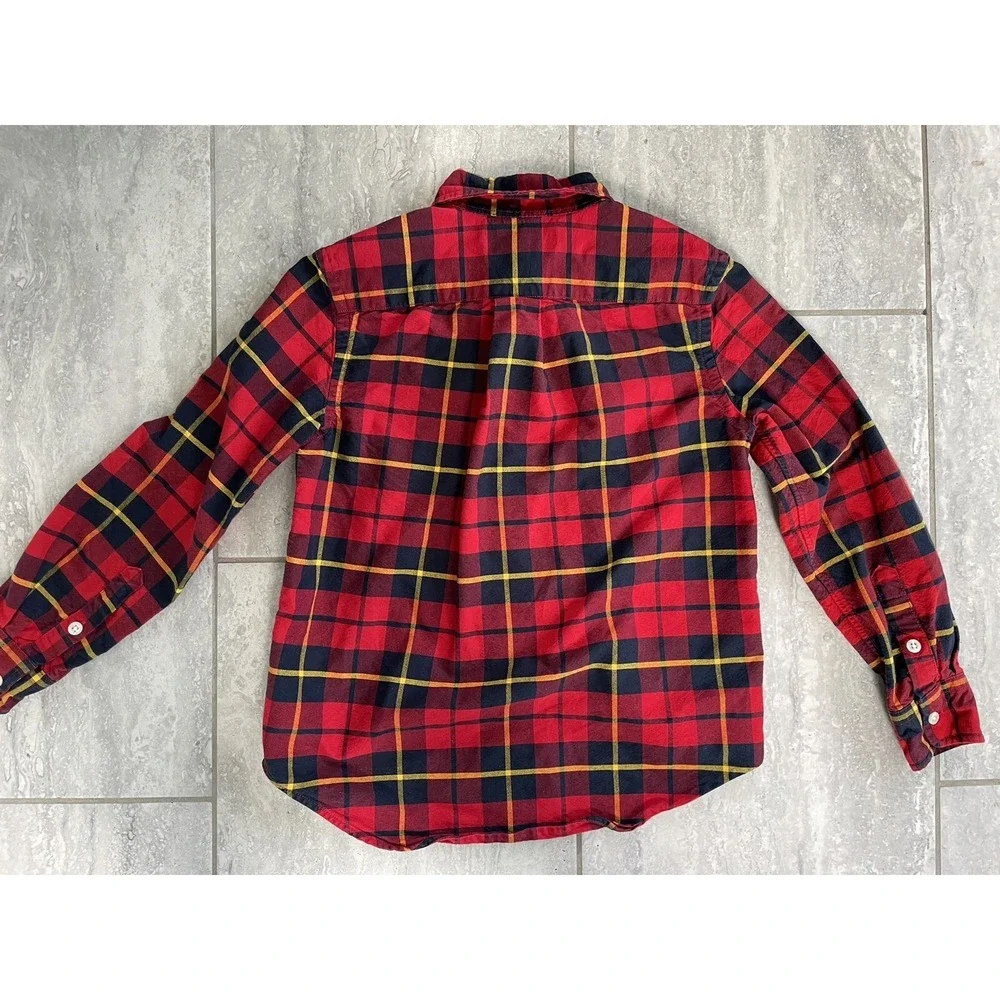 ralph lauren Red Yellow Navy Plaid Button Down Shirt Boys kids size small Preppy